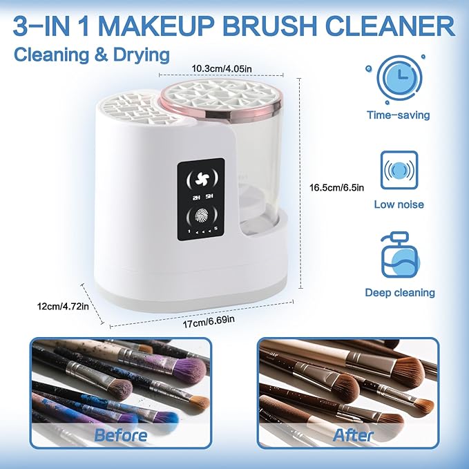 3-in-1 Electric Makeup Brush Cleaner, Dryer & Storage Drying Available Fast Cleaning & Healthy Skin Care Automatic Cleaning Tool for All Size Brushes