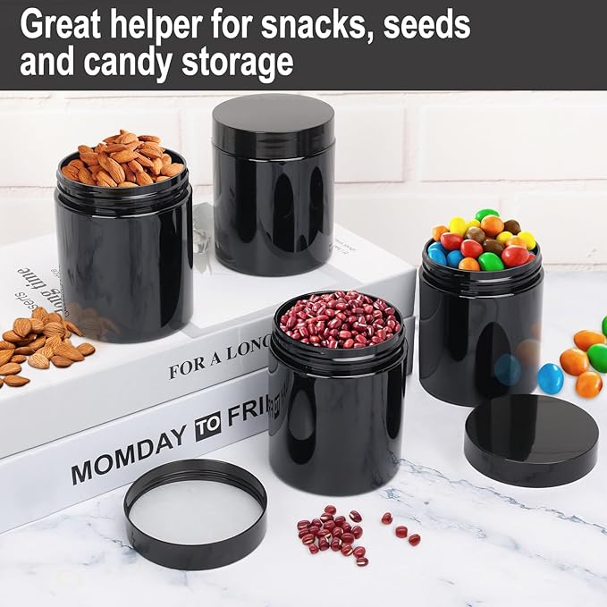 30 Packs 8.8oz (250 ml) Black Plastic Jars with Lids, Cosmetic Containers jars with Wide-Mouth for slime, beads, rhinestones, sequins Cosmetics, Lotion, Cream, Ointments and More by KUKLIPJIM.