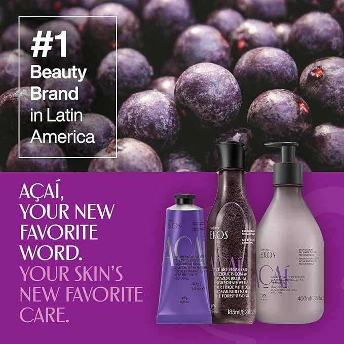 Natura - Ekos Açaí Revitalizing Bundle - Hand cream & Exfoliating Shower Gel & Body Lotion - Vegan Skin Care - Brazilian Beauty Secrets - Self Care & Body Care