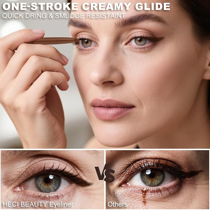 Mechanical Gel Eyeliner Pencil with a High-Pigment, Waterproof & Smudge-resistant, Glide Tip Eye Makeup with Up to 24HR Wear, Waterline Eye Liner with Built-in Sharpener (Brown)