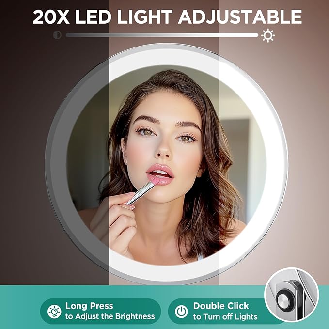 Makeup Mirror with Lights, 20X Magnifying Mirror with Light and STC- Side Charging & Side Touch Switch, Vanity Mirror with 3 Color Light and 2-Side 360° Rotation Double Sided Standing Desk Mirror