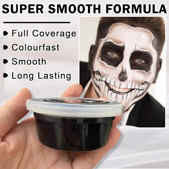 Black and White Face Body Paint with Brushes Halloween Face Paint Makeup Kit Oil Based Face Painting Kit for Cosplay Clown Skeleton Vampire Special Effects Makeup