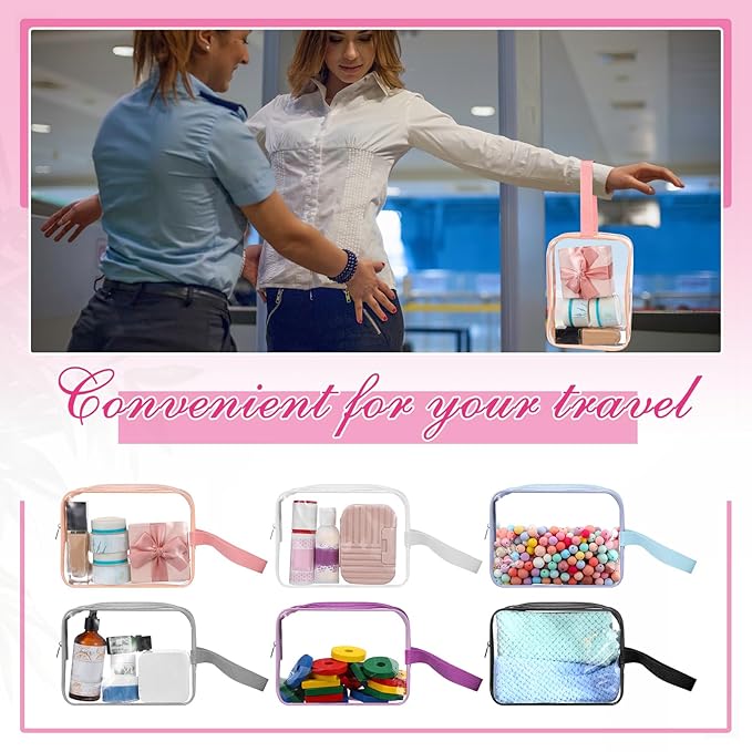 Silkfly Clear Toiletry Bag PVC Travel Cosmetic Bag with Handle Strap Makeup Pouch with Zipper Summer Vacation Salon Graduation Gift End of the Year Gifts(Gentle Colors,24 Pack)