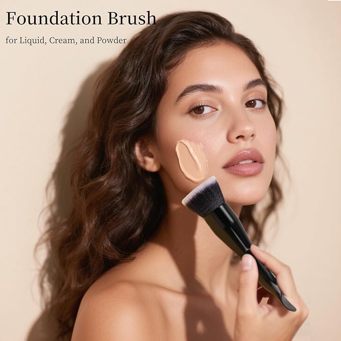 DUcare Foundation Brushes Flat Top Dual-Ended Kabuki Brush for Liquid, Cream and Powder Face Makeup With Handle