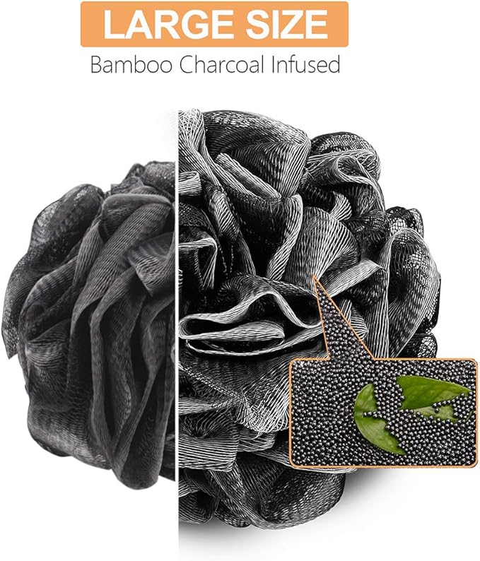 Loofah Bath Sponge, Novosun Soft Shower Sponge Set Extra Large Mesh Pouf Scrubber for Men and Women Exfoliate,Wash Sponge,Cleanse,Soothe Skin Pack of 4, XL 75g