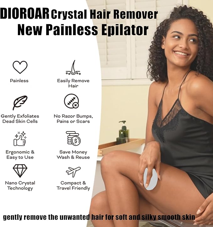Crystal Hair Eraser,Upgrade Crystal Hair Remover,Physical Nano Glass Hair Removal Device,Painless Epilator and Exfoliator Without Shaver for Quick Soft Silky Skin(Silver)