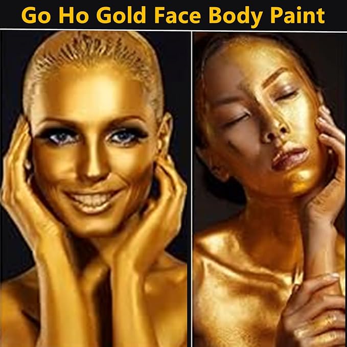 Go Ho Metallic Gold Face Body Paint Washable(2.37oz/pc),Water Based Cream Gold Face Paint,Body Paint for SFX Cosplay Costumes Festivals Halloween Makeup