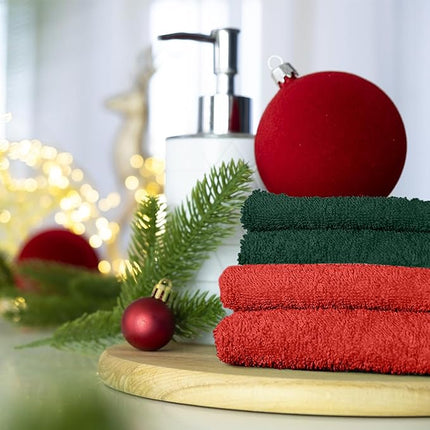 DAN RIVER 24 Pack Wash Cloths for Showering [12x12] - 100% Cotton Washcloths Premium Quality Flannel Face Cloths for Bathroom, Highly Absorbent and Soft Feel Wash Clothes, Red and Green