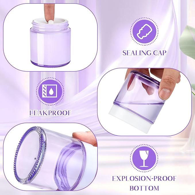 Norme 48 Pcs 4 oz Glass Jars with Lids Leakproof Round Airtight Empty Cosmetic Jars with Inner Liners Lid for Storing Lotions Powder Ointments Candle Making Tins (Light Purple)