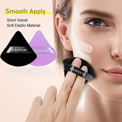 BLAAROOM 6 Pieces Powder Puff Face Makeup Velour Soft Triangle Powder Puffs - for Loose Powder Mineral Powder Body Powder Wet Dry Cosmetic Foundation Sponge Makeup Tool - Black & Purple