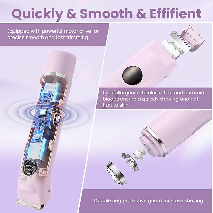 Bikini Trimmer for Women, Upgraded 2-in-1 Electric Razors for Women with 2 Replaced Blades and LED Light, Wet & Dry Use Electric Shaver Support 90 Mins Runtime for Face & Body & Intimate Areas