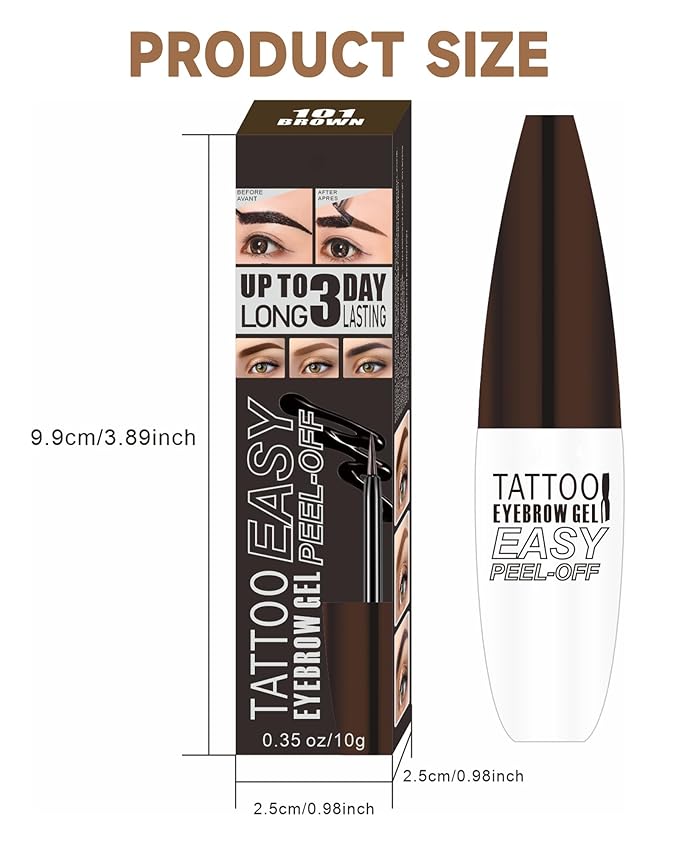 2 Pcs Tattoo Peel Off Eyebrow Gel Tinting Set,Peel Off Brown Tinted Eye Brow Long Lasting Waterproof Transfer-proof Eyebrow Tattoo Women Natural Color Brow Makeup for Fuller& Defined Looking Brow-01