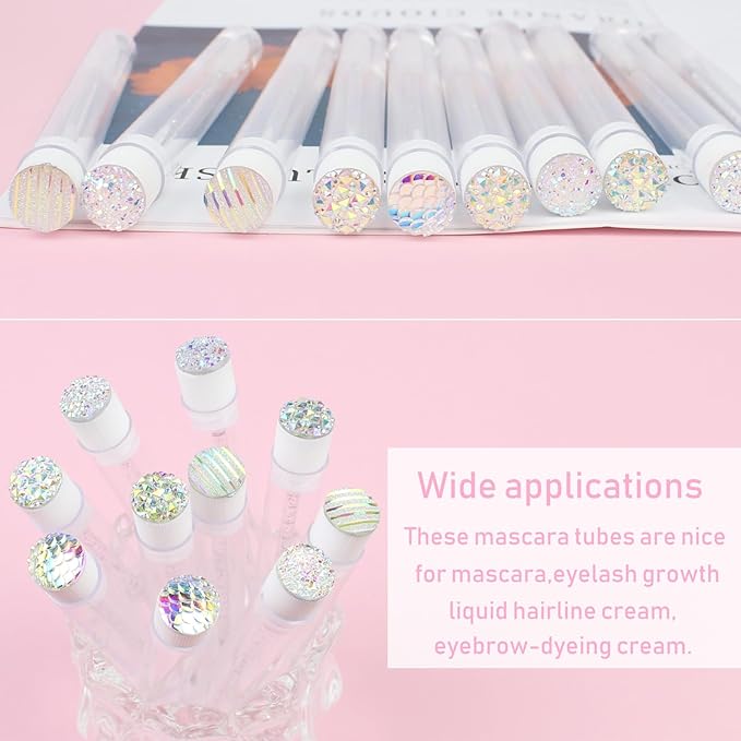20 Sets Mascara Wand Tube Diamond Eyelash Spoolies Mascara Brushes Lash Brush Makeup Tool Applicator Eyelash Brush Tubes Makeup Brush (4C-Silver)