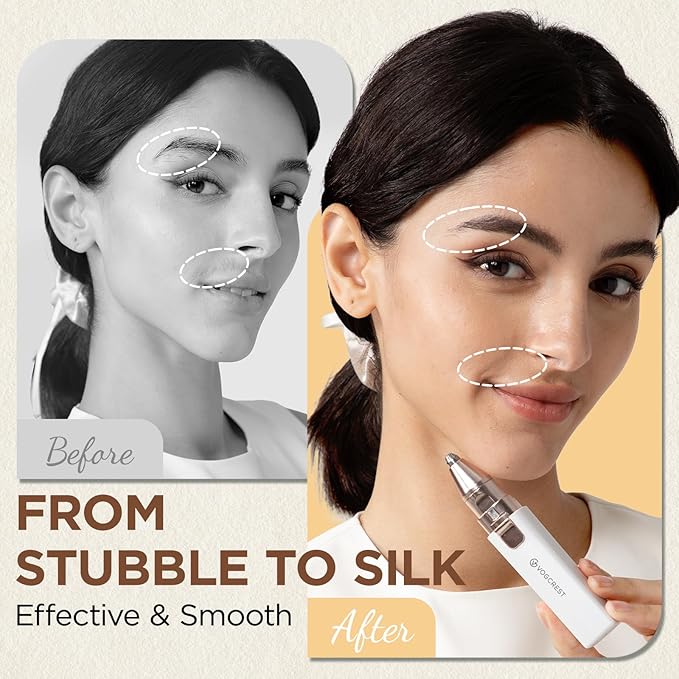 Rechargeable Facial Hair Remover for Women: 2 in 1 Electric Eyebrow and Facial Hair Remover - Suitable for Middle-aged Women’s Eyebrow, Chin, and Cheek Trimming - with Built-in LED Light (White)