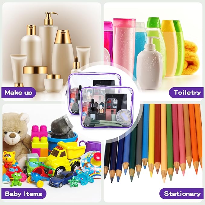 Weewooday 12 Pieces Clear Makeup Bags Cosmetic Storage Bags PVC Zipper Pouches Travel Waterproof Makeup Plastic Case for Women Organizing Toiletries Traveling Bathroom(Large,Purple)