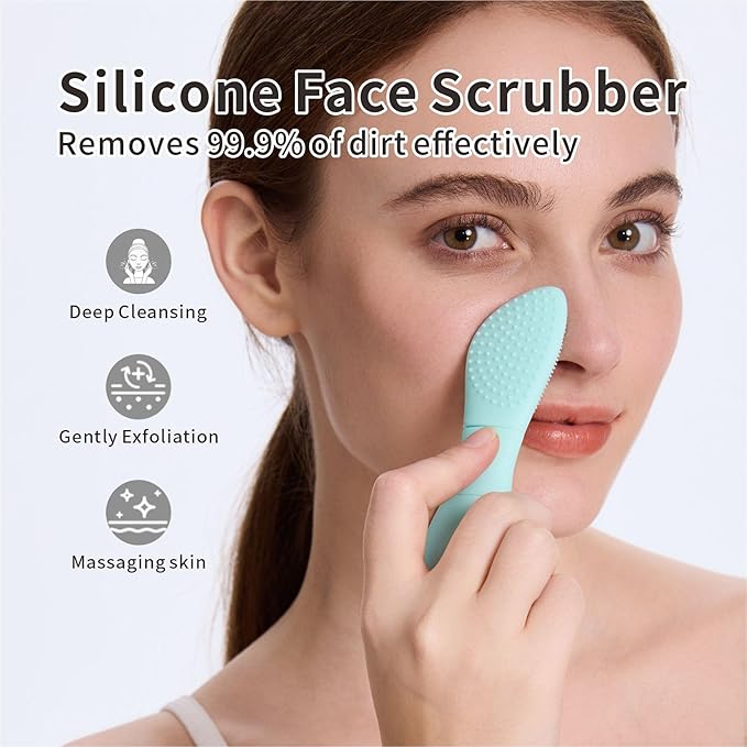 Silicone Face Scrubber Blackhead Remover Tool-2 in 1 Nose Scrubber Black Head Remover for Face Nose, Skin Scrubber Face Spatula for Women Men Pore Cleansing Skin Care(Light Blue)