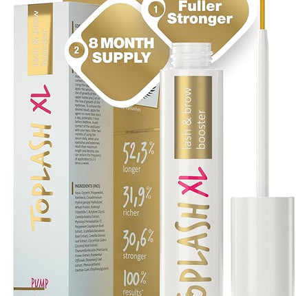 TOPLASH XL Lash and Brow Booster, Growth Serum with Eyelash and Eyebrow Enhancer, Promotes Stronger, Thicker, Healthier Lashes with Botanicals and Peptides - 0,2 Fl Oz(6 ml)