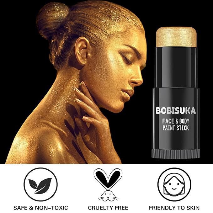 BOBISUKA Gold Face Paint Stick, Waterproof Metallic Golden Full Body Paint Sticks, Blendable Painting Kit for Halloween Makeup SFX Cosplay Special Effects Fancy Parties Cosplay Costume Stage