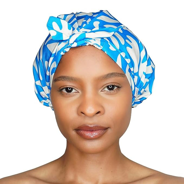 GRACE & COMPANY Luxury Shower Cap For Women - 100% Waterproof, Reusable, Washable & Breathable Shower Caps - Porto(Bag Packaging)