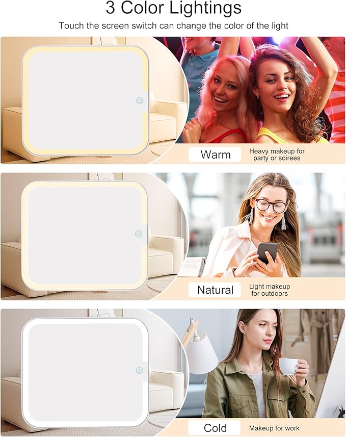 Relavel Makeup Bag with Light Up Mirror, Makeup Case Travel Cosmetic Bags Brush Organizer Storage Box, Rechargeable Vanity Mirror with 3 Color Lights, High Frame Mirror Protection (Black)