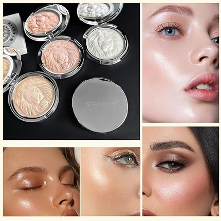 K'APEINE Highlighter Makeup Palette, High Glossy Face Makeup Palette Pearl Shimmer Single Glitter Eyeshadow White Sparkling Finish Highlighter Powder Smooth Baked Lasting Shining Makeup Kit-01
