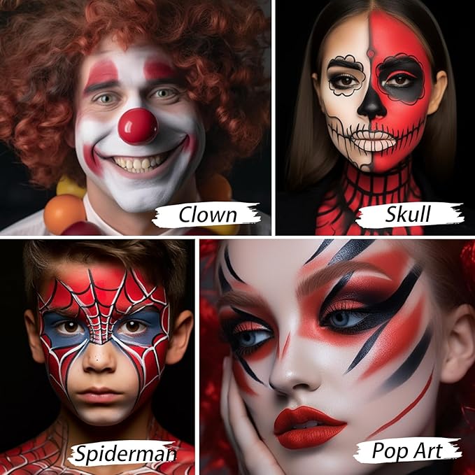 UCANBE Red Face & Body Paint Makeup Foundation, Professional Non-Toxic Cream Greasepaint, Oil-Based Face Painting Kit for Kids & Adults Party, Halloween SFX Devil Clown Vampire Costume Cosplay Makeup
