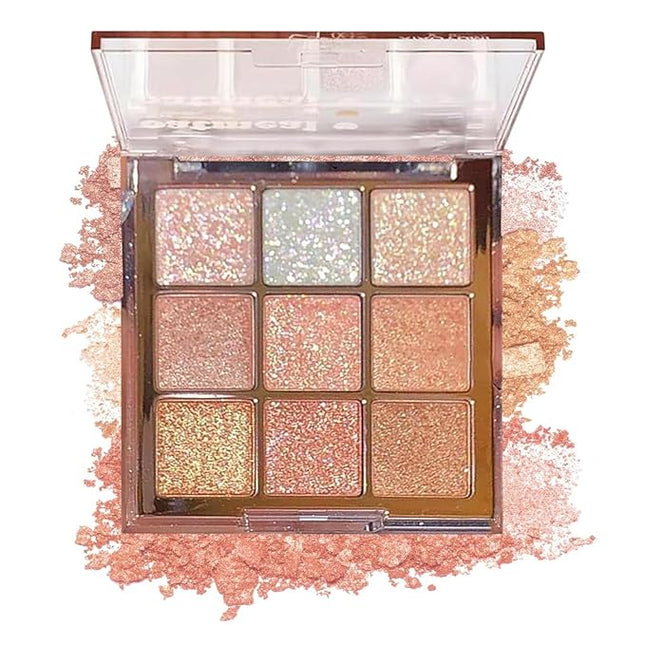 K'APEINE Shimmer Eyeshaow Palette, 9 Colors Brown Glitter Eyeshadow Nude Eye Shadow Sparkle Makeup Kit Long Lasting Waterproof Natural Eye Shadow Palette Highlighter Makeup Contour Chrome Eye Make up