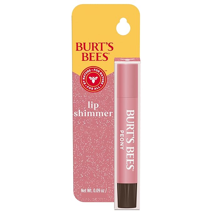 Burt's Bees Shimmer Lip Tint, Tinted Lip Balm Stick, Moisturizing for All Day Hydration with Natural Glowy Pigmented Finish & Buildable Color, Peony, 1 Tube, 0.09 oz.