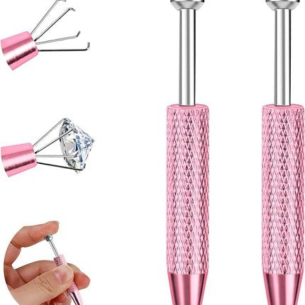 ONESING 2Pcs Piercing Ball Grabber Tool for Changing Jewelry, Stianless Steel Flat Back Earring Applicator Internally Threaded Push Pin Piercing Grabber Tool, Anti Slip 4 Claw Gem Ball Grabber Tool