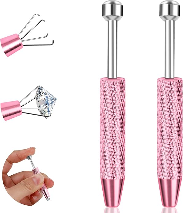 ONESING 2Pcs Piercing Ball Grabber Tool for Changing Jewelry, Stianless Steel Flat Back Earring Applicator Internally Threaded Push Pin Piercing Grabber Tool, Anti Slip 4 Claw Gem Ball Grabber Tool