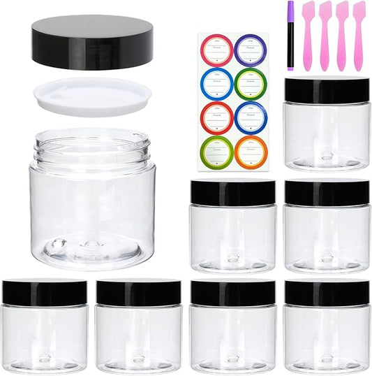 8 Pack 2oz Plastic Containers with Lids, Jars with Lids, Great for storing,lip balms, creams, ointments, cosmetics, samples