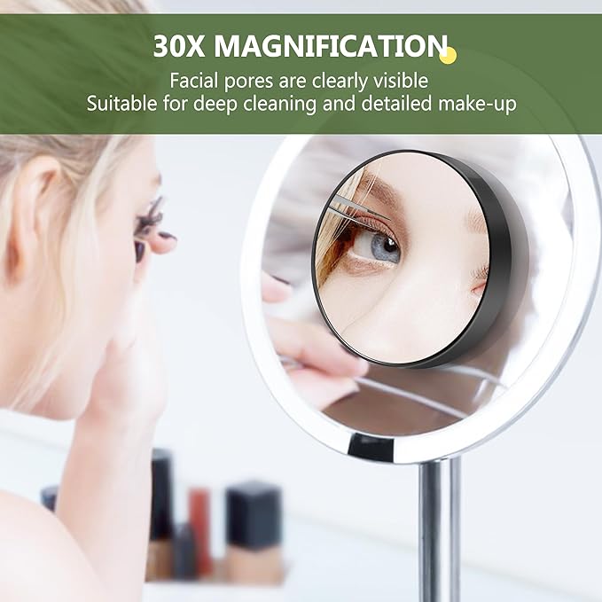 30X Magnifying Mirror, Magnifying Mirror Suction Cup, Travel Makeup Mirrors with Precise Tweezers, Compact Mirrors for The Removal of Female Facial Hair, 3.5 Inches (Black)