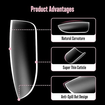 NOVO OVO Extra Short Nail Tips for Men and Women with Wide and Short Nail Beds, Thick Square Round Full Cover False Nails Press on, Soft Gel for Acrylic Fake Nails Extension kit 16 Sizes x 640pcs