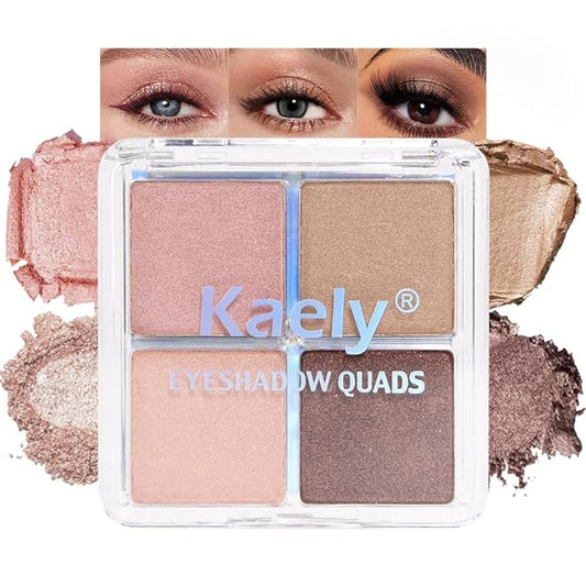 4 Colors Dark Brown Nude Pink Eye Shadow Powder Palette Makeup, Neutral Matte Shimmer Cream Quads Eyeshadow Palette for Women Highly Pigmented Waterproof, paleta de sombras de ojos, Vegan, 06