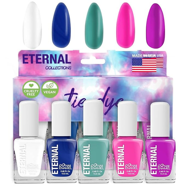 Eternal Nail Polish Set 5 Piece Kit: Long Lasting, Quick Dry and Cruelty Free. Made in USA - 0.46 Fluid Ounces Each (Tie Dye)
