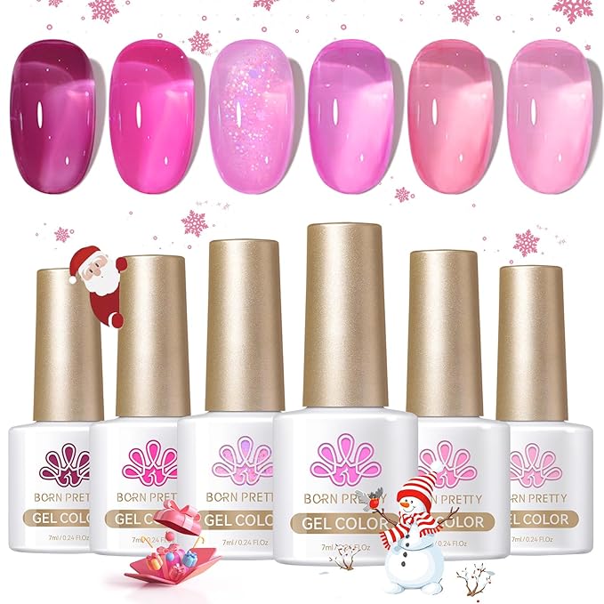 Born Pretty Jelly Pink Gel Nail Polish Halloween Milky Hot Pink Ghost Translucent Gel Polish Soak Off U v LED Light Cure Nail Art Kit for Salon Manicure and DIY at Home