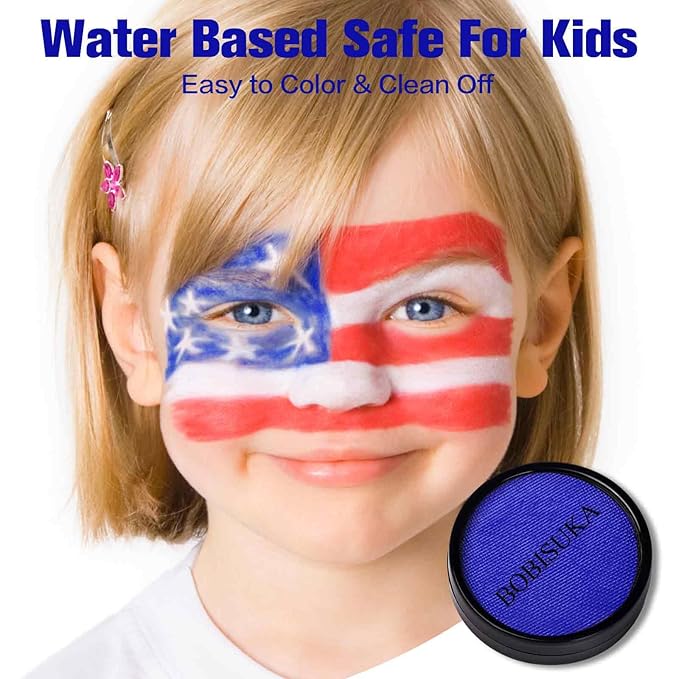 BOBISUKA Dark Blue Face Body Paint, Water-Based Face Painting Kit & Body Paints, Kids Adults Facepaint for Halloween Avatar Mystique Nebula Yondu Smurf Makeup Costume Cosplay Party Theater & Film