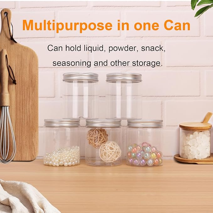 30 Packs 8 oz (250 ml) Clear Plastic Jars with Silver Lids, Cosmetic jars with Wide-Mouth for slime, beads, rhinestones, sequins Cosmetics, Lotion, Cream, Ointments and More