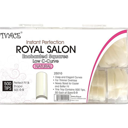 VIVACE Natural Royal Salon 500 Artificial Fake False Gel Nail Tips, 10 Sizes With Clear Plastic Case for Nail Salon Nail shop