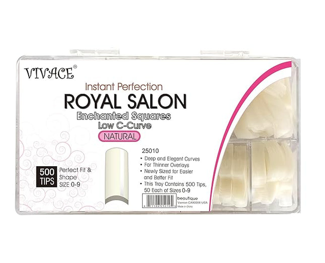 VIVACE Natural Royal Salon 500 Artificial Fake False Gel Nail Tips, 10 Sizes With Clear Plastic Case for Nail Salon Nail shop
