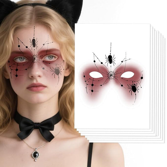 Halloween Temporary Face Tattoos, Spider Web Tattoo Decals, Temporary Face Stickers,Temporary Makeup Tattoos, Tattoo Sticker Art for Adult Kids Halloween Costume Accessories 8Pcs