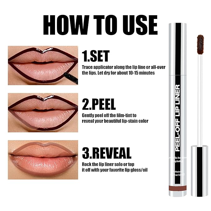 Peel Off Lip Liner Stain, Long Lasting Matte Lip Tattoo Makeup, Smudge-Proof, Highly Pigmented Color, Transfer-Proof, Waterproof, Suitable for All Skin Types, Dark Cocoa