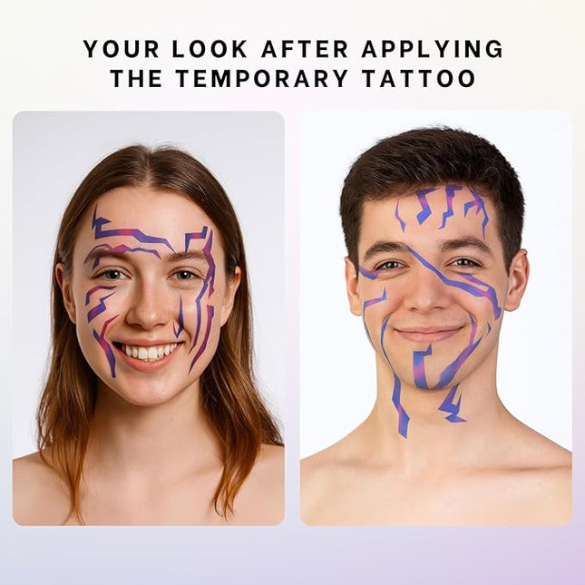 Purple Ombre Temporary Patterns Tattoo – Realistic Waterproof Body Art for Cosplay, Halloween, and Party Makeup (2 PCS)