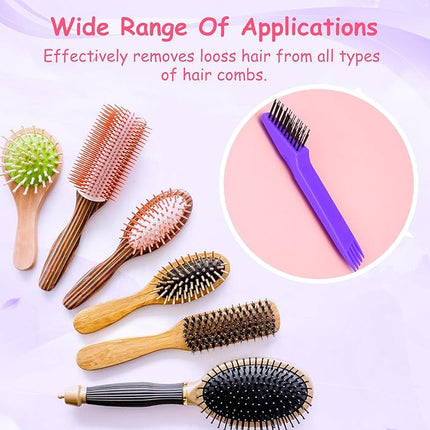 Yaomiao 2 Pcs Hair Brush Cleaner Tool 2-in-1, Purple Hairbrush Cleaner for Removing Hair Dust, Mini Comb for Removing Dirt, Home Salon Use