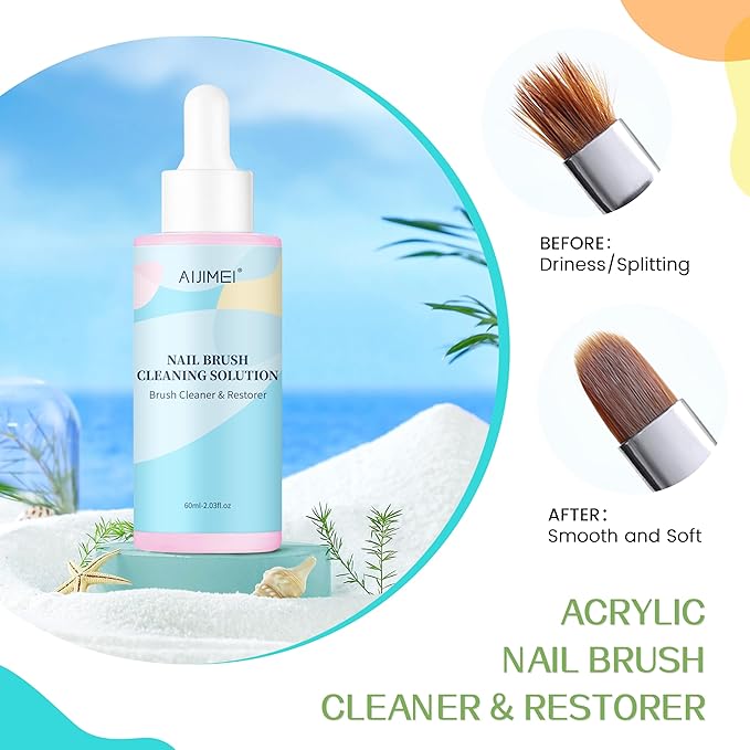 Aijimei 60ml/2fl.oz Nail Brush Cleaning Solution, Nail Art Brush Restorer Quick Clean, Gel Acrylic Nail Brush Cleaner, Use for DIY (Rose)