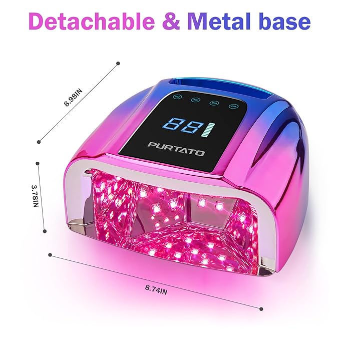 Professional Rechargeable 96W UV LED Portable Cordless UV Light for Nail Lamp Machine with Removable Stainless Steel Bottom,4 Timer Setting and Smart Sensor Nail Dryer (Blue&Purple)