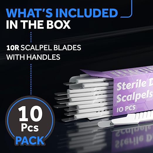 Disposable 10r Blades Dermaplaning Scalpels - Pack of 10 Dermaplane Razors for Women Face, Scalpel Blades, Sterile