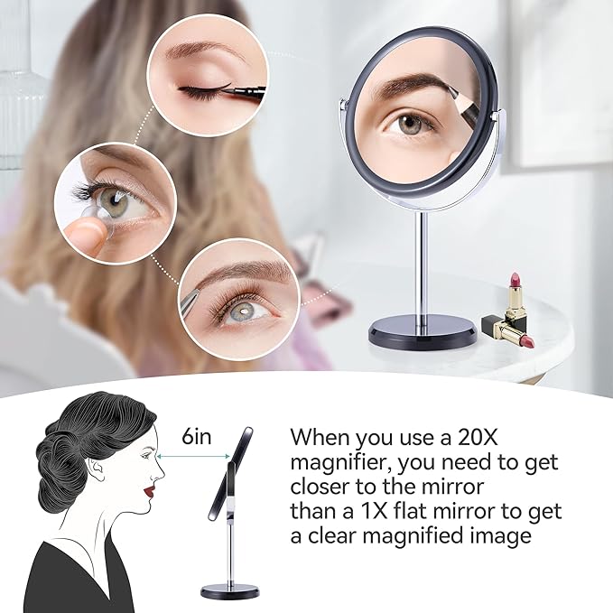 MIYADIVA 20X Magnifying Mirror - Double Sided 1X & 20X Makeup Mirror with 360 Rotation Stand