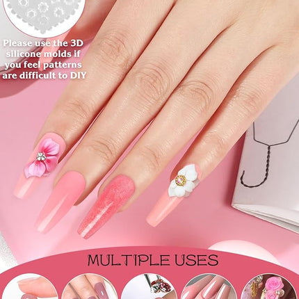 EBANKU Solid Builder Gel for Nails- 6 Colors Hard Gel for Nails Kit White Pink Solid Sculpture Gel Non-Sticky Modeling Gel Nail Extension with 3D Silicone Mold for Mother Day's Carving