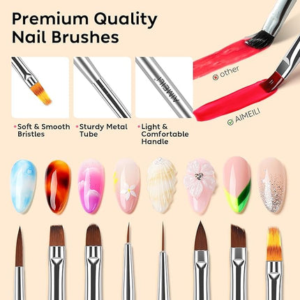 AIMEILI Nail Dotting Tools for Gel Nail Polish Nail Art, 6PCS Double-ended Liner Brushes Design Pen French Nail Brush DIY Manicure Tools Gift